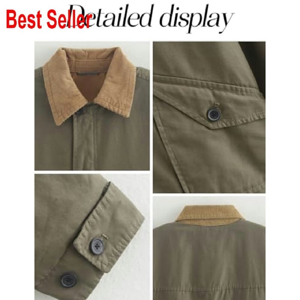 Oversized Corduroy Lapel Button Down Jacket Lightweight Casual Chic - Picture 8 of 8